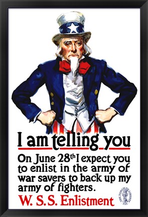 Framed Uncle Sam Recruiting Poster from WWI Print