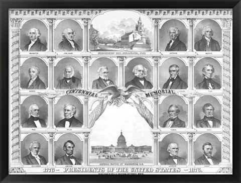 Framed First Eighteen Presidents of The United States Print