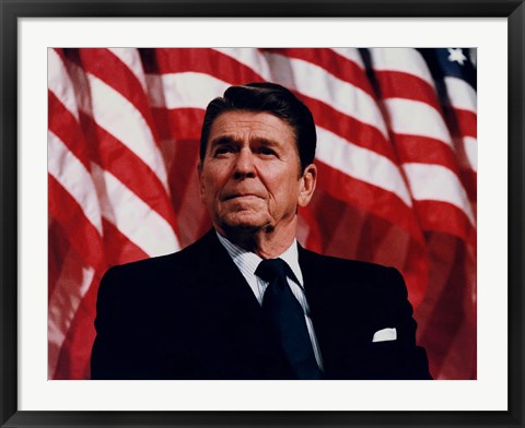 Framed President Ronald Reagan with American Flag Print