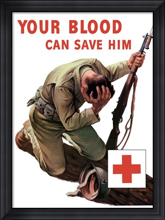 Framed Vintage Red Cross - Your Blood Can Save Him Print