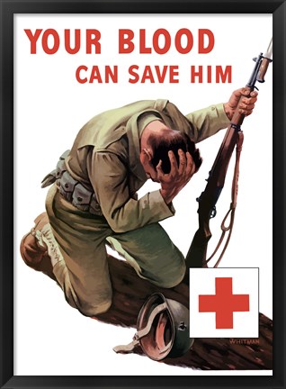 Framed Vintage Red Cross - Your Blood Can Save Him Print