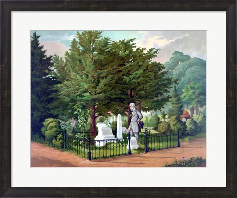 Framed General Lee Visiting the Grave of General Thomas Jackson (color) Print