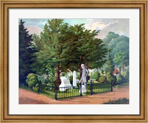 Framed General Lee Visiting the Grave of General Thomas Jackson (color) Print