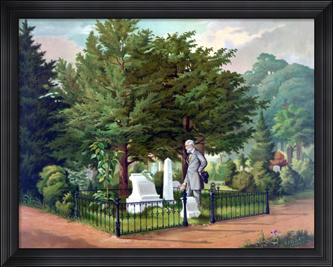 Framed General Lee Visiting the Grave of General Thomas Jackson (color) Print