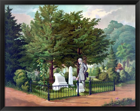 Framed General Lee Visiting the Grave of General Thomas Jackson (color) Print