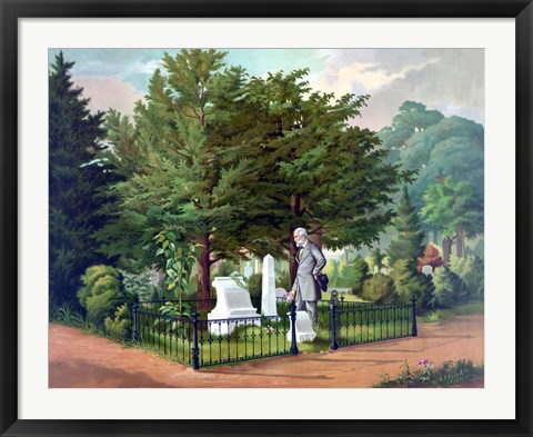 Framed General Lee Visiting the Grave of General Thomas Jackson (color) Print