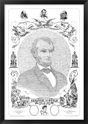 Framed Abraham Lincoln Formed from the Words of The Emancipation Proclamation Print