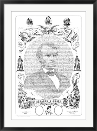 Framed Abraham Lincoln Formed from the Words of The Emancipation Proclamation Print