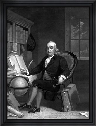 Framed Benjamin Franklin in His Study Print