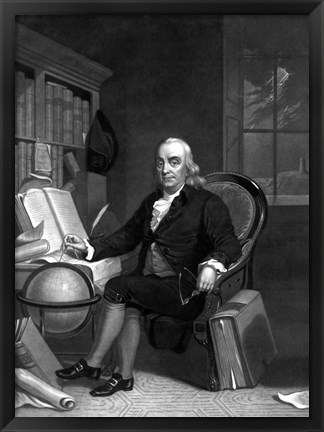 Framed Benjamin Franklin in His Study Print
