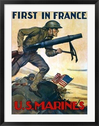 Framed First in France - U.S. Marines Print