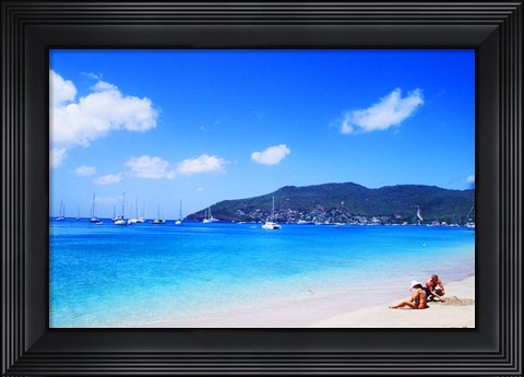 Framed Couple Enjoying Princess Margaret Beach in Bequia, Grenadines Print