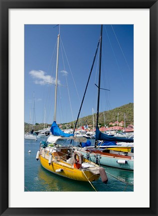 Framed Colorful boats, Gustavia, Shell Beach, St Bart&#39;s, West Indies Print