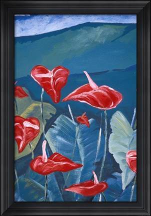 Framed Anthurium Mural in Jardin de Balata, Martinique, Caribbean Print