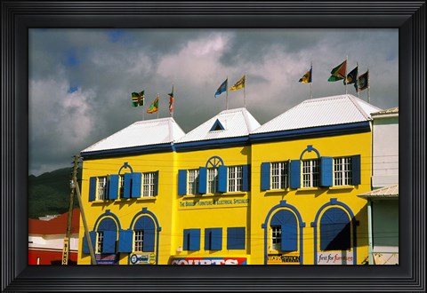 Framed Bright Colorful Building, St Kitts, Caribbean Print