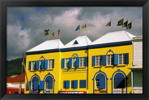 Framed Bright Colorful Building, St Kitts, Caribbean Print