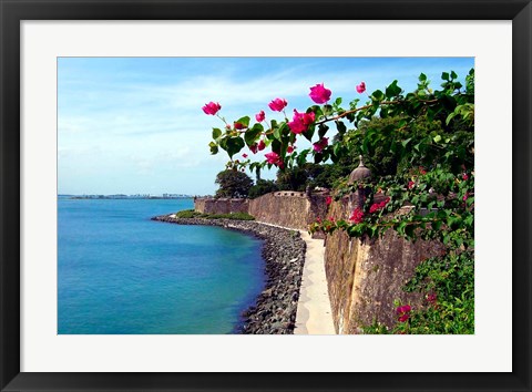 Framed Waterfront Walkway, Fort San Felipe del Morro, San Juan, Puerto Rico, Print