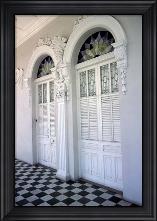 Framed Historic District Doors with Stucco Decor and Tiled Floor, Puerto Rico Print