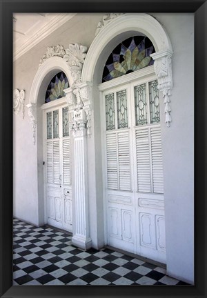 Framed Historic District Doors with Stucco Decor and Tiled Floor, Puerto Rico Print