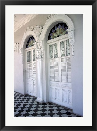 Framed Historic District Doors with Stucco Decor and Tiled Floor, Puerto Rico Print