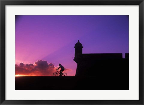 Framed Sunset Bike Ride at El Morro Fort, Old San Juan, Puerto Rico Print