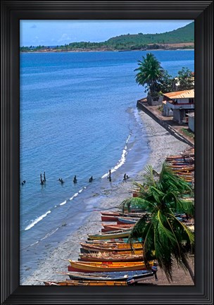 Framed Fishing Boats on Shore, St Lucia Print