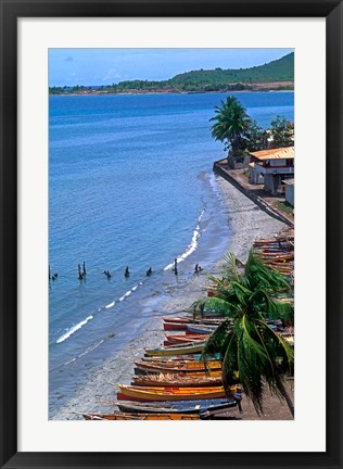 Framed Fishing Boats on Shore, St Lucia Print