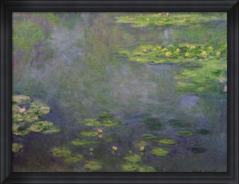 Framed Waterlilies (green with blue) Print