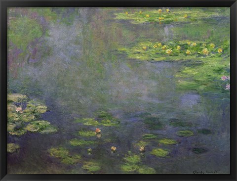 Framed Waterlilies (green with blue) Print