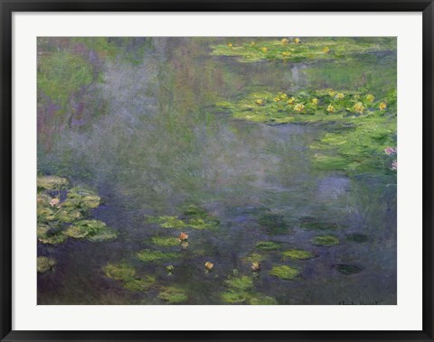 Framed Waterlilies (green with blue) Print