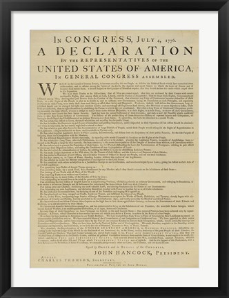 Framed United States Declaration of Independence Print