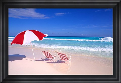 Framed Beach Umbrella and Chairs, Caribbean Print