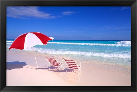 Framed Beach Umbrella and Chairs, Caribbean Print