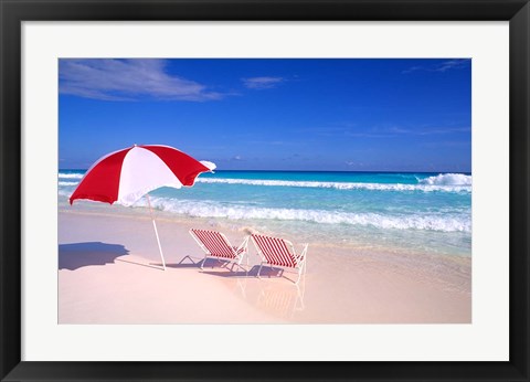 Framed Beach Umbrella and Chairs, Caribbean Print