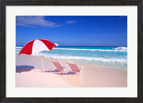 Framed Beach Umbrella and Chairs, Caribbean Print