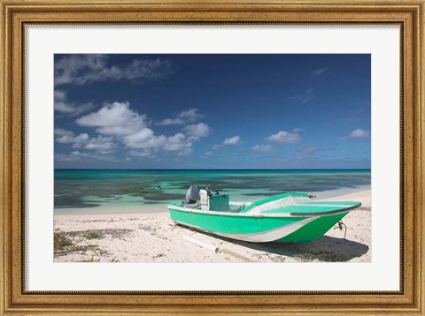 Framed Boat and Turquoise Water on Pillory Beach, Turks and Caicos, Caribbean Print