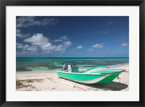 Framed Boat and Turquoise Water on Pillory Beach, Turks and Caicos, Caribbean Print