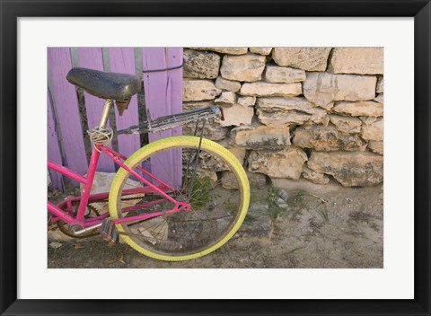 Framed Colorful Bicycle on Salt Cay Island, Turks and Caicos, Caribbean Print