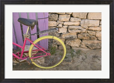 Framed Colorful Bicycle on Salt Cay Island, Turks and Caicos, Caribbean Print