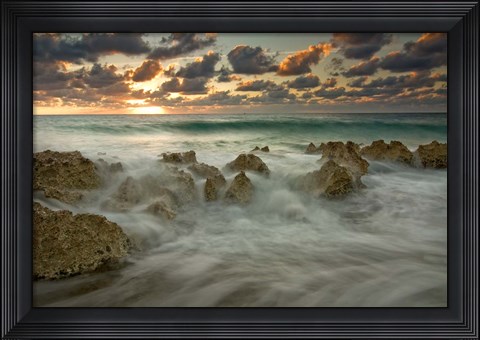 Framed Cayman Islands, Waves near George Town, sunset, beach Print