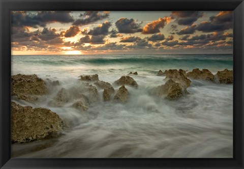 Framed Cayman Islands, Waves near George Town, sunset, beach Print