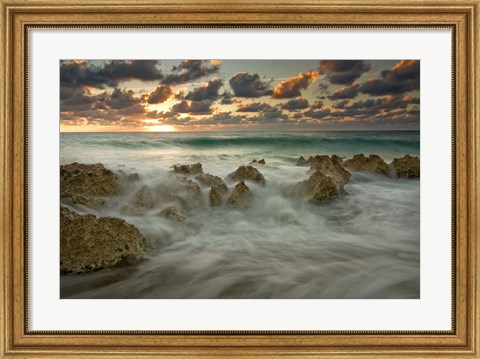 Framed Cayman Islands, Waves near George Town, sunset, beach Print