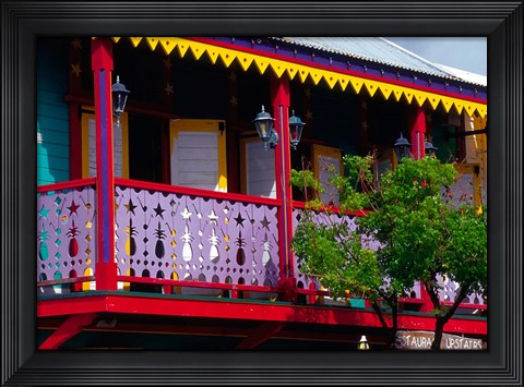 Framed Dutch Buildings in Philipsburg, St Maarten, Caribbean Print