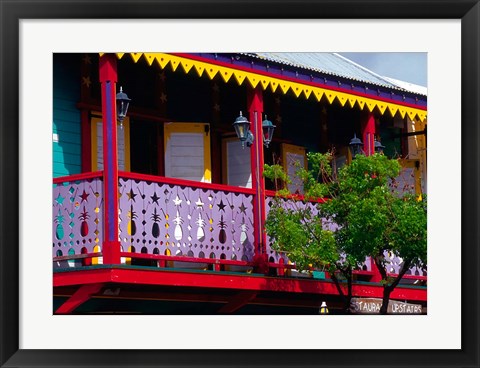 Framed Dutch Buildings in Philipsburg, St Maarten, Caribbean Print
