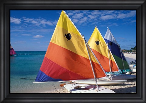 Framed Sailboats on the Beach at Princess Cays, Bahamas Print
