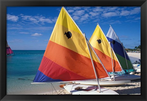 Framed Sailboats on the Beach at Princess Cays, Bahamas Print