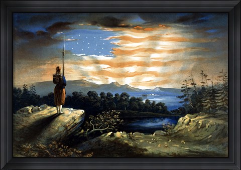 Framed Lone Zouave Sentry Overlooking a Cliff Print