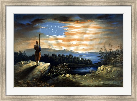 Framed Lone Zouave Sentry Overlooking a Cliff Print