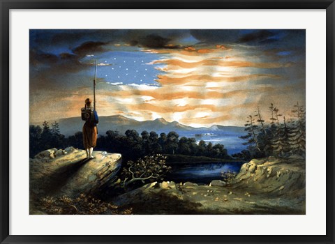 Framed Lone Zouave Sentry Overlooking a Cliff Print