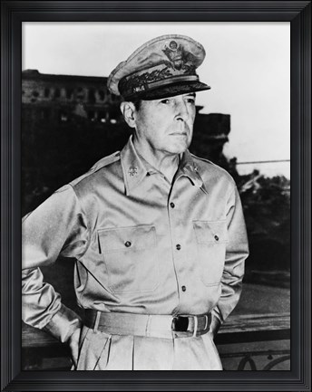 Framed Douglas MacArthur (black &amp; white) Print